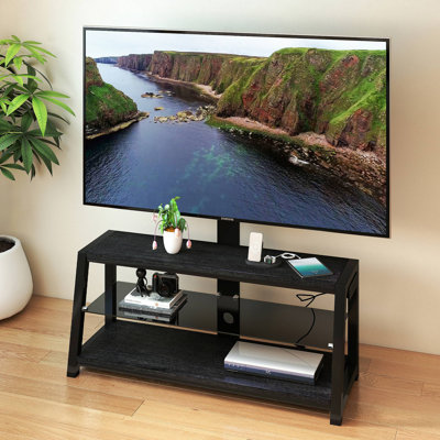 Wooden Storage TV Stand Black Tempered Glass Height Adjustable Universal Swivel Entertainment Centre With Mount TV Stand