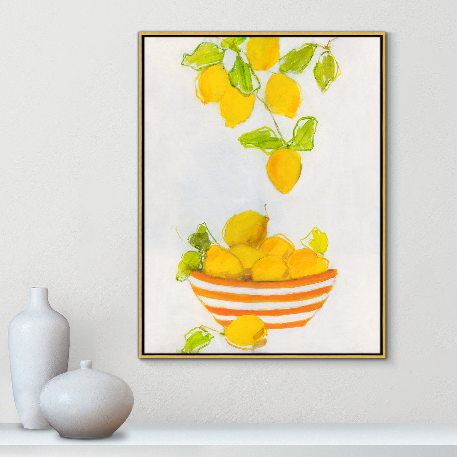 Darcy "Lemonlicious" Painting by Sally Swatland, 41.5" H x 31.5" W x 2" D, Gold Framed Canvas