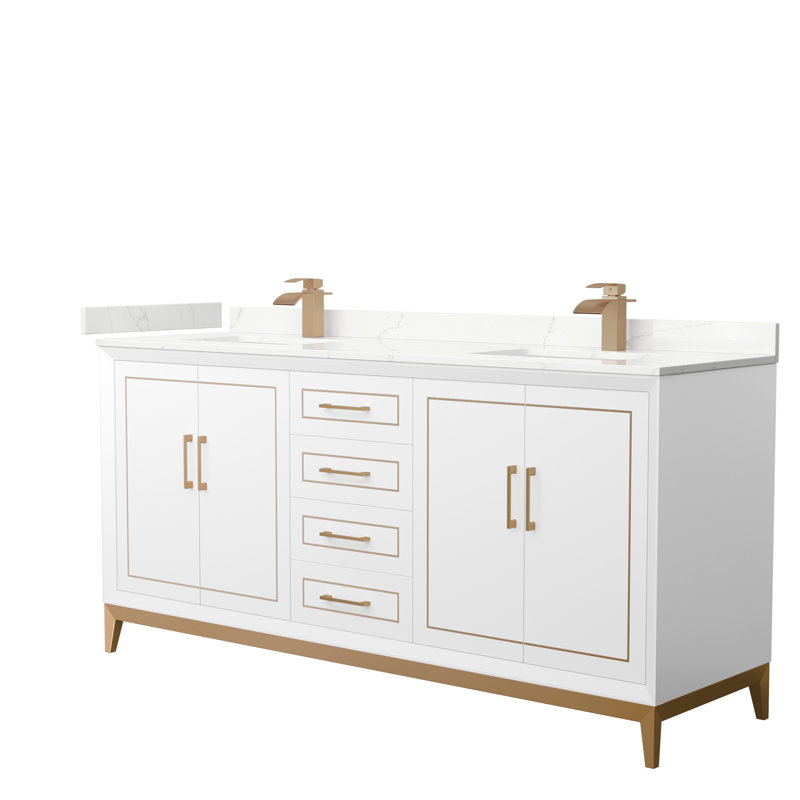 Meuble-lavabo double Marlena, Blanc, Quartz Giotto, Noir mat