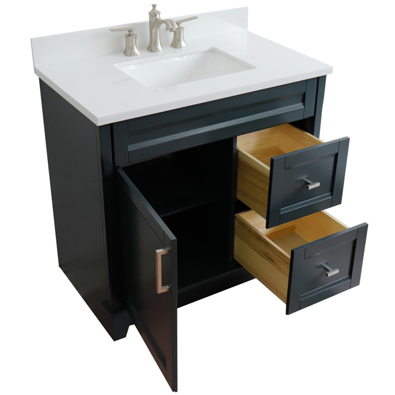 Ensemble de meuble-lavabo simple 37 po Tihomir, Gris foncé, Quartz blanc