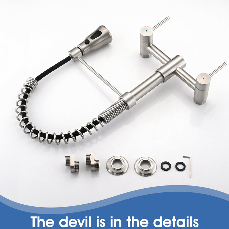 Wall Mounted Bridge Kitchen Faucet - 3 Functions, Stainless Steel, 360 Spout Rotation, 1.8 Gpm Flow Rate, Easy To Clean