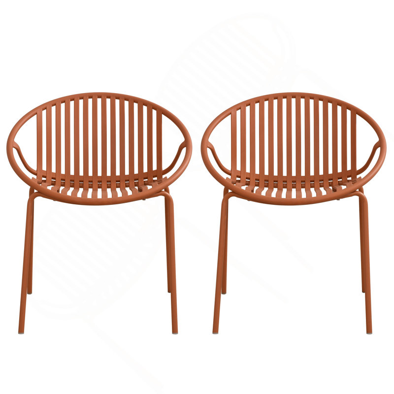 Chaises de salle à manger de patio empilables avec design respirant de style moderne et simple (ensemble de 2), pieds en métal + dossier en plastique