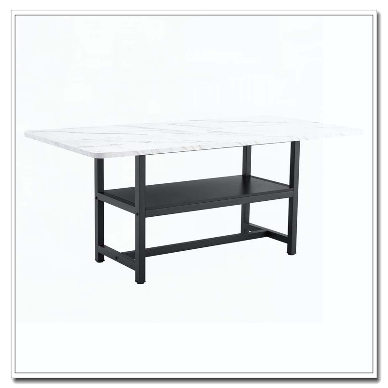 71"Long Dining Table With Shelf Storage, White