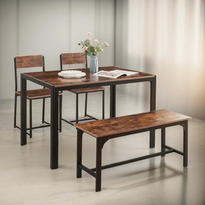 Nye Rustic Industrial 4 - Person Dining Set, Metal Frame, Kitchen Chair and Table