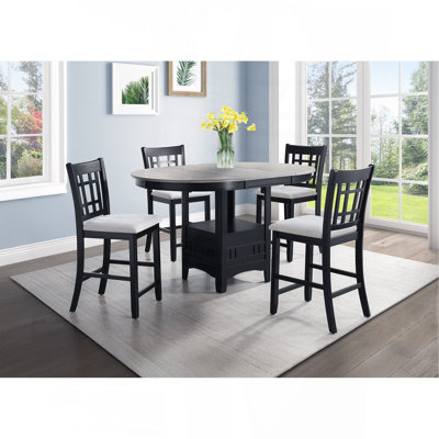 5Pc Counter Height Dining Set Upholstery Fabric Wooden Dining Room Furniture