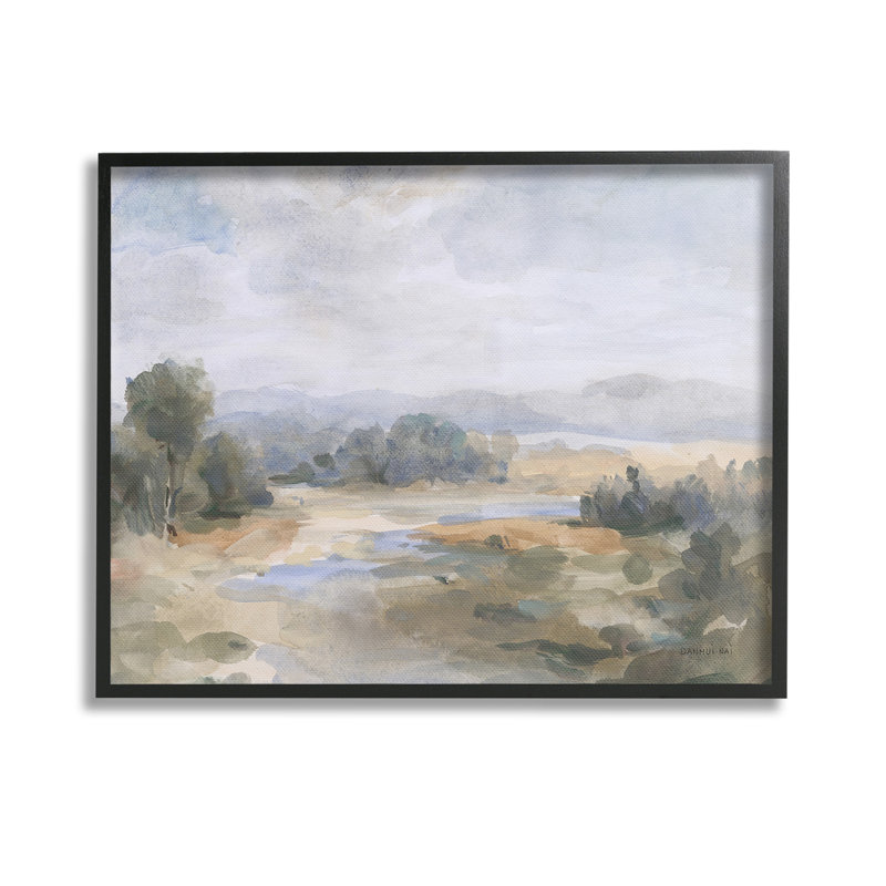 Abstrait, ruisseau et nuages, Giclée encadrée noir minuit, H 11 po x l 14 po