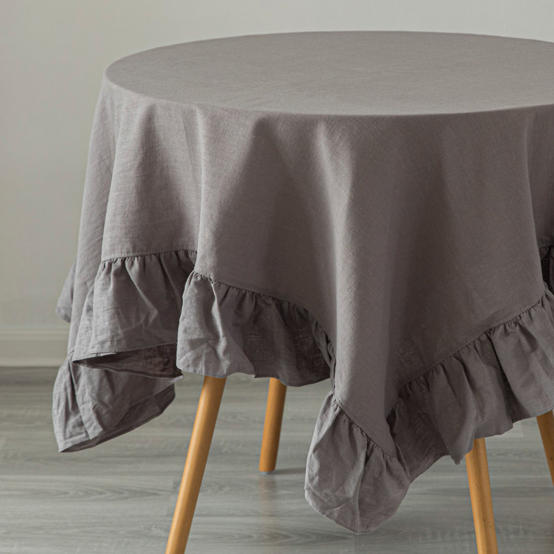 Deerlux 60" x 60" Gray Linen Tablecloth with Ruffle Trim
