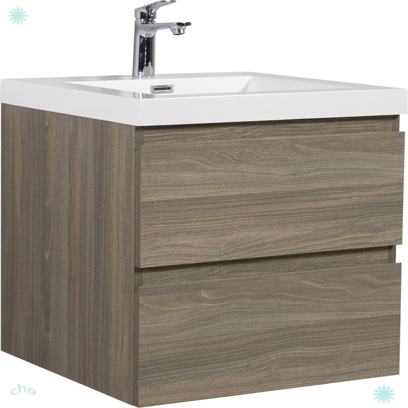 24" Floating Bathroom Vanity With Sink, Gray