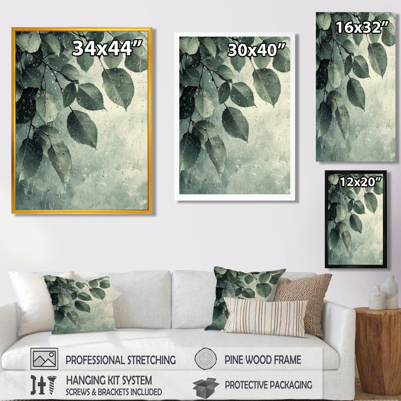 «Rainy Day Leaves Collage I», art sur toile, H 20 po x l 12 po, Impression encadrée, Blanc