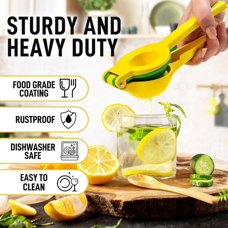 Zulay Kitchen Metal Lemon Squeezer Citrus Juicer Manual Press for Extracting the Most Juice, Yellow/Green