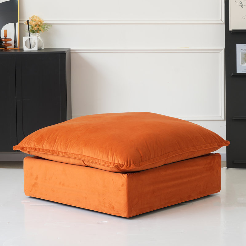 Fairford Upholstered Linen Velvet Slipcovered Ottoman, Corduroy Orange