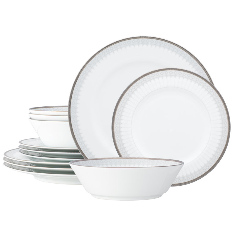 Noritake Silver Colonnade 12-Piece Dinnerware Set, Service For 4