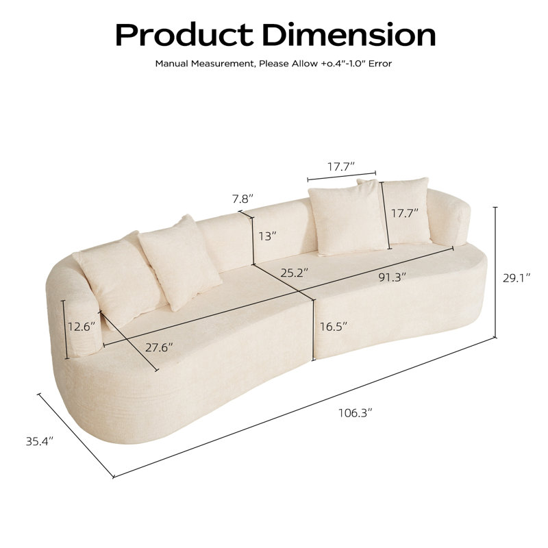 Canapé à compression incurvé sans assemblage requis, Chenille beige