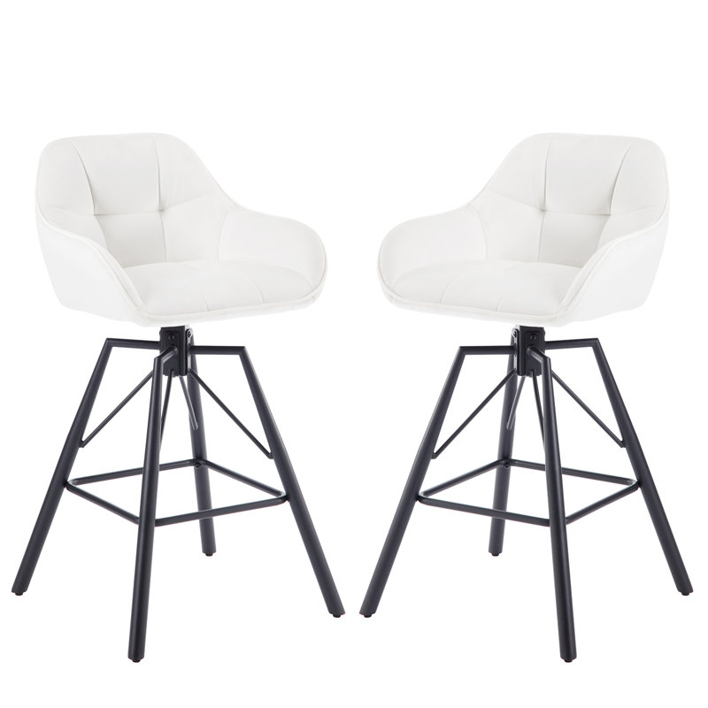 Mukesh Swivel Upholstered Velvet Bar Stool with Steel Frame, Cream