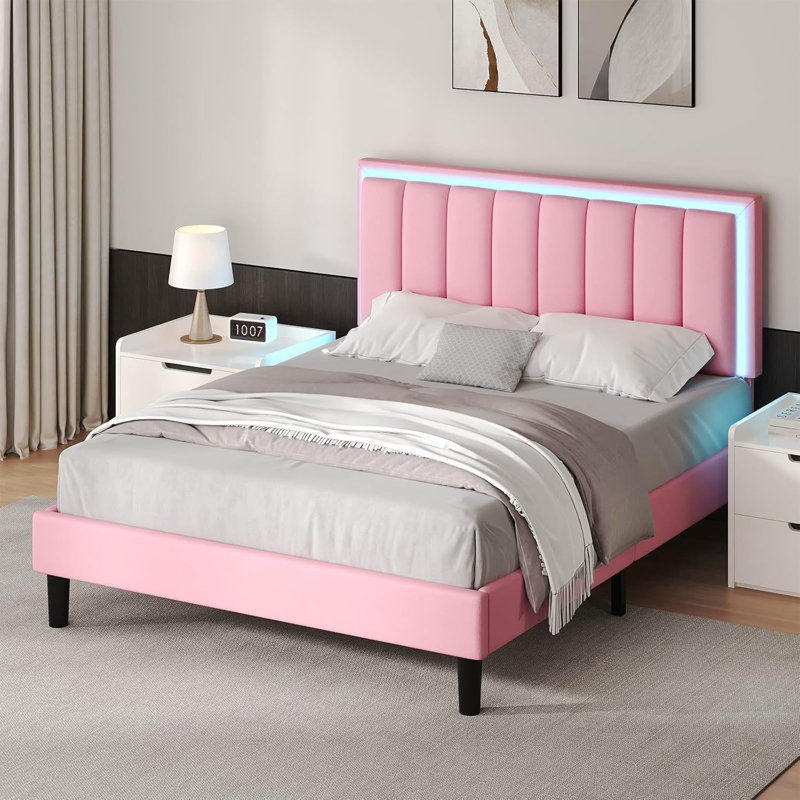 Lit plateforme Breella, Grand lit, Rose