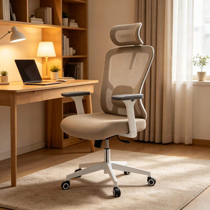 Chaise de bureau ergonomique avec dossier haut et tissu en filet respirant, avec appui-tête réglable et soutien lombaire; convient pour la maison, le bureau et le bureau