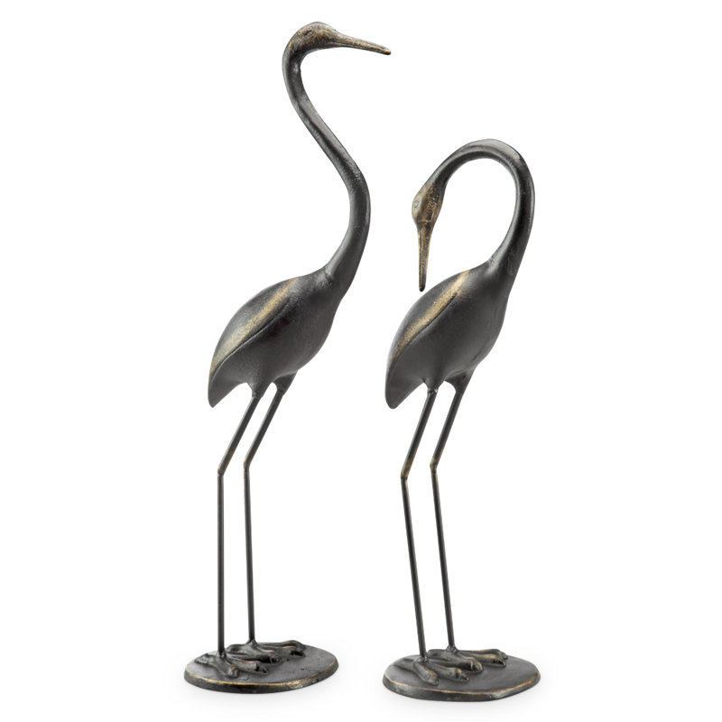 Watchful Crane Pair Garden Sculpture