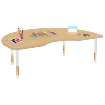48" x 72" Kidney Thermofused Activity Table with Adjustable Chunky Wood Legs - Maple Grain/White