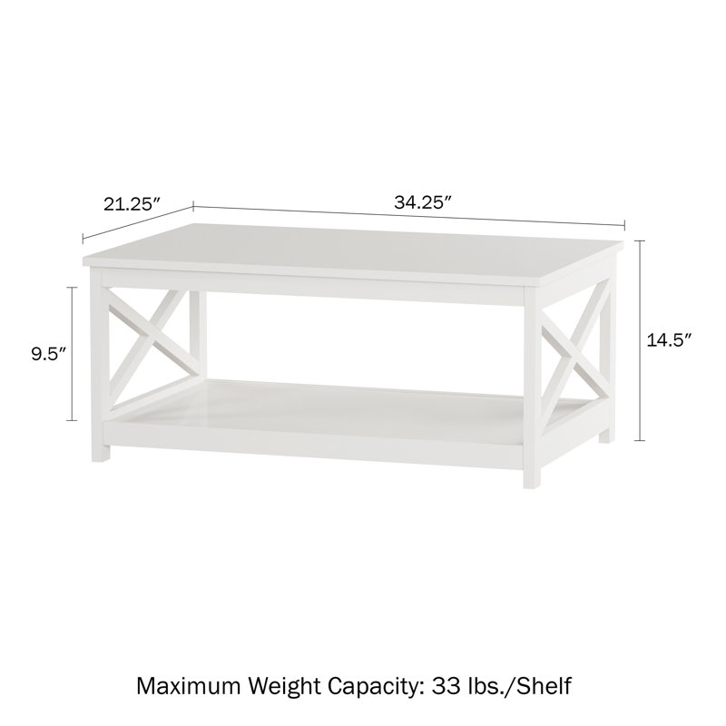 Coffee Table - 2-Tiered Wood Sofa Table - Low Profile and X-Leg Design Living Room Furniture for Storage, Display, or TV Stand
