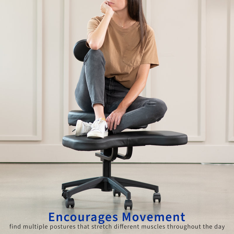 Black Ergonomic Swivel Kneeling Chair with Leather Seat
