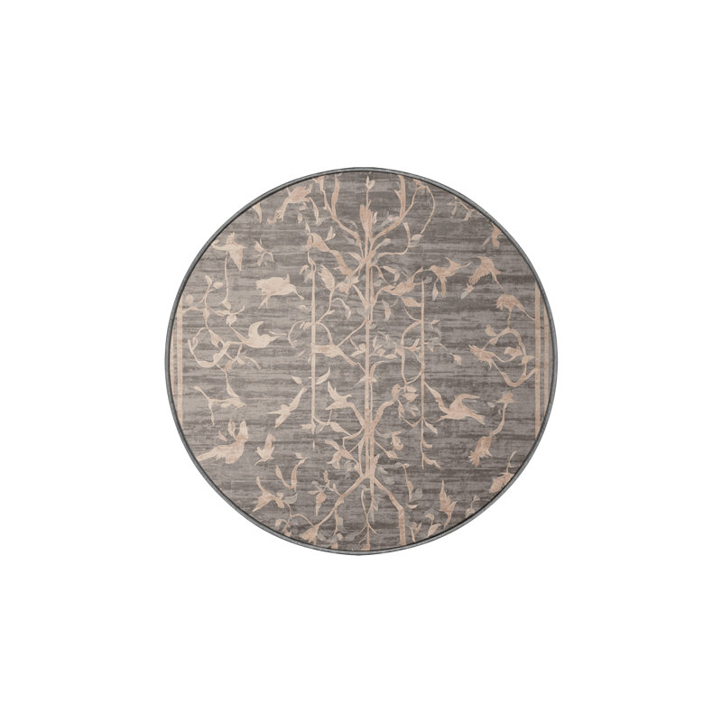 Machine Washable Gray Area Rug, Round 4'