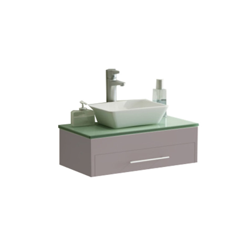 29'' Single Bathroom Vanity with Glass Top, Gray