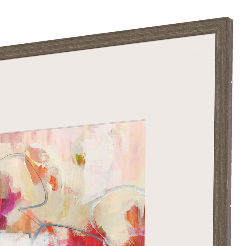 Set of 4 Abstract Floral Prints with Antique Gold Gray Wood Frame