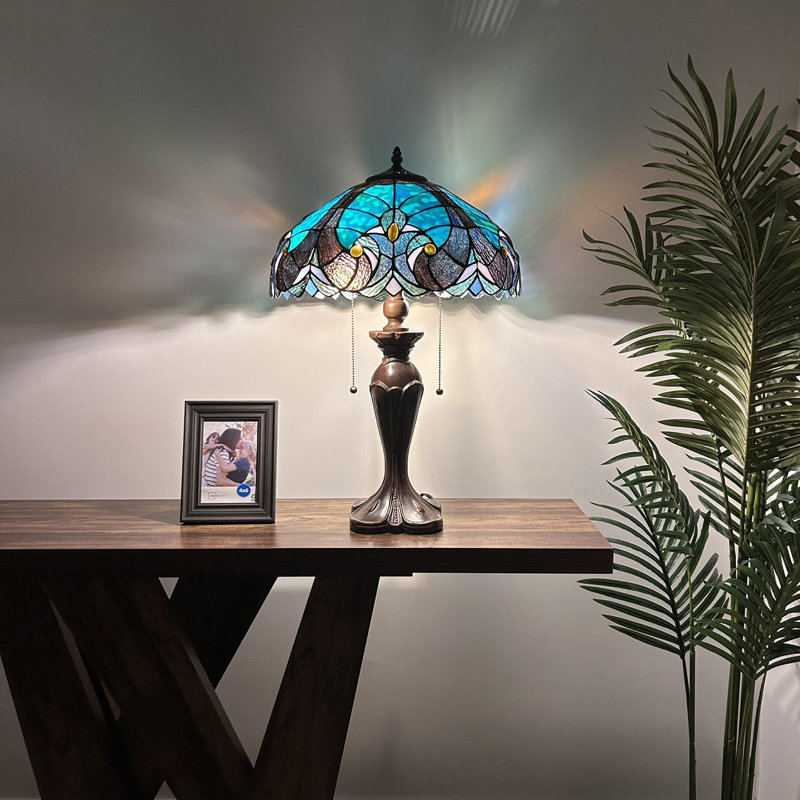 Wolfdale Tiffany Table Lamp Green Brown/Green Stained Glass Liaison LED Bulbs Included 16"W*16"D*24"H
