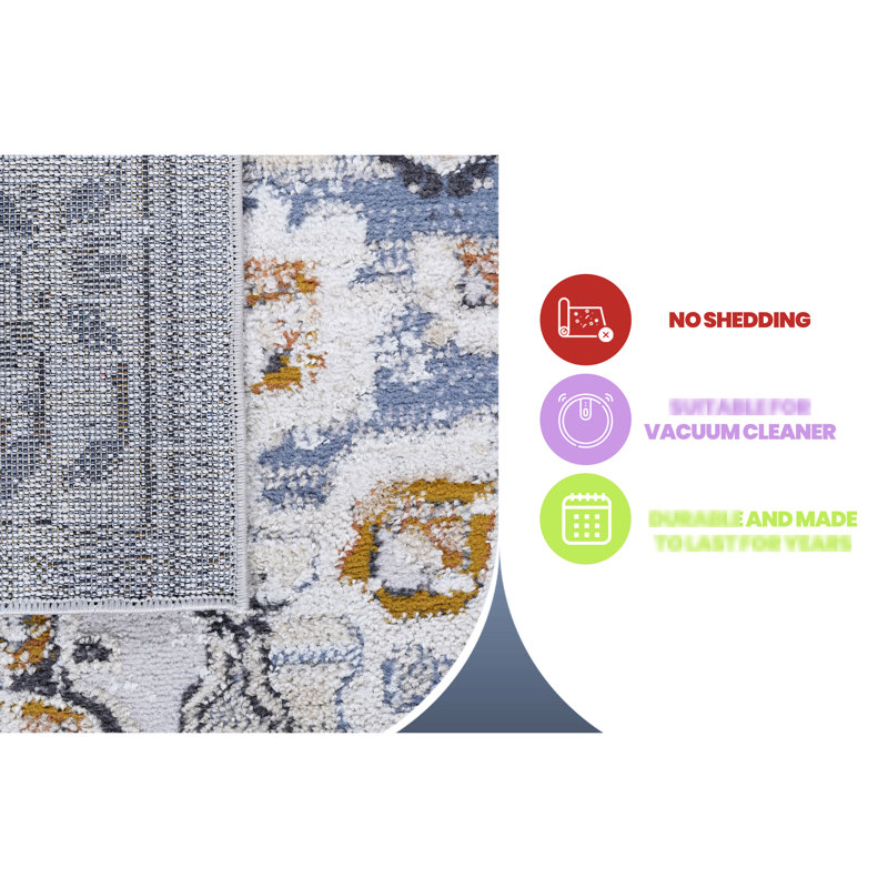 2X8 Cream/Gold Medallion Area Rug From Loom & - Non-Shedding, Stain , Improves Living Room, Bedroom, Dining Room Ambiance Collection In Fits Transitional Dining,