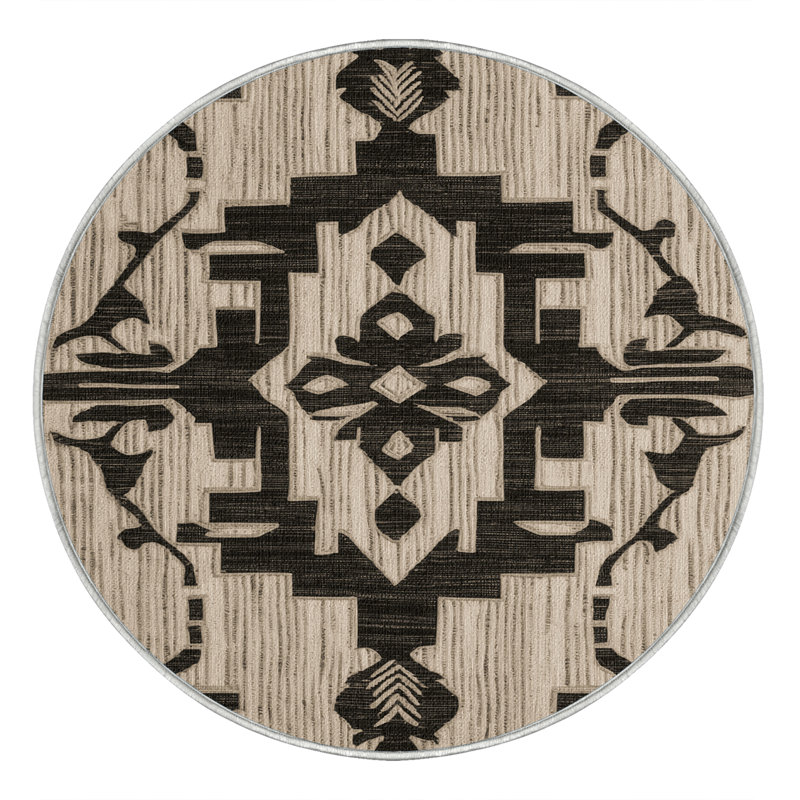 Washable Kapa Patterns Hawaiian Area Rug, Round 8'
