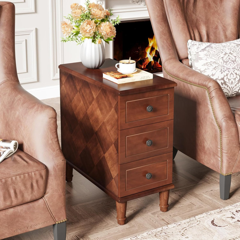 Table de chevet 3 tiroirs Brown, Brun