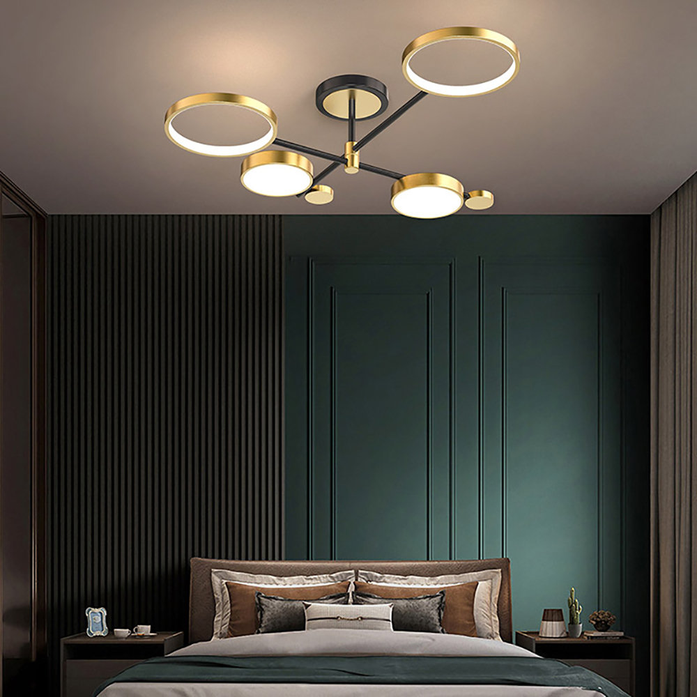 Aloy Nordic Style Semi Flush Mount Lighting Gold Ceiling Light Fixture LED Ring