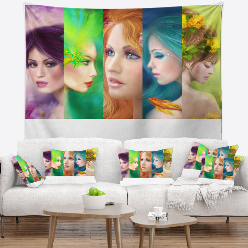 «Corwin Abstract Beautiful Women Face Collage Tapisserie», H 50 po x l 60 po
