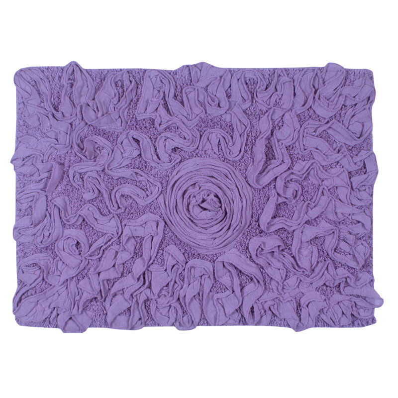 Schoenberger Floral Design Cotton Bath Rug, 24" L x 17" W, Purple