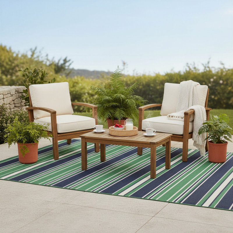Tapis intérieur / extérieur vert / bleu marine Sherley, Rectangle 3 pi 3 po x 4 pi 12 po