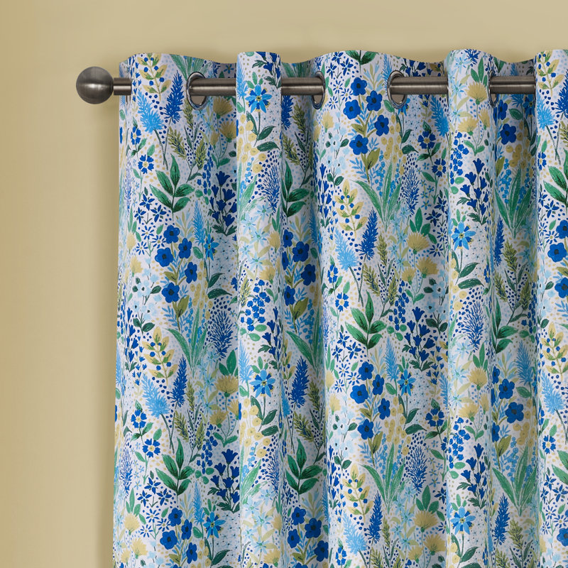 Tilly Floral Fully Reversible Eyelet Curtains, Blue