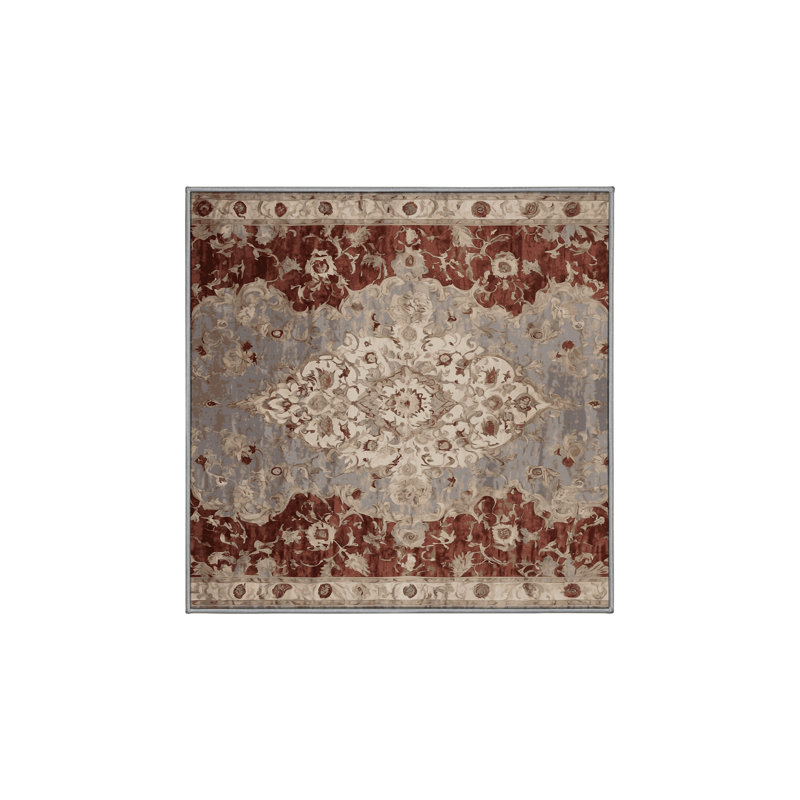 Machine Washable Gray Area Rug, Square 3'