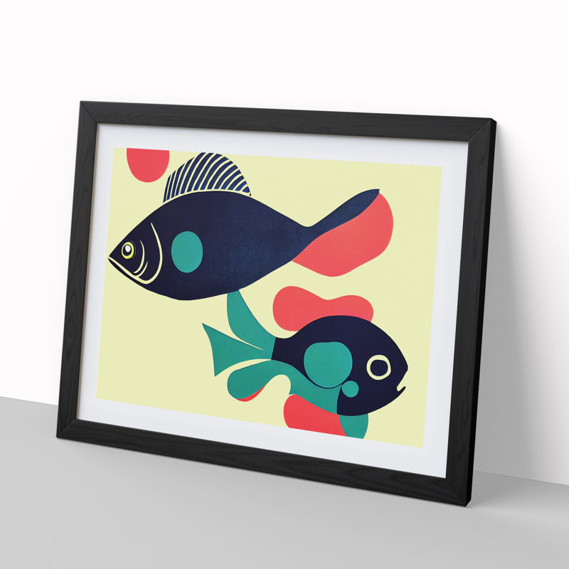 XH1022-9006X The Surprising Fish Abstract - Single Picture Frame Print, Black Framed, 46cm H x 64cm W x 2cm D