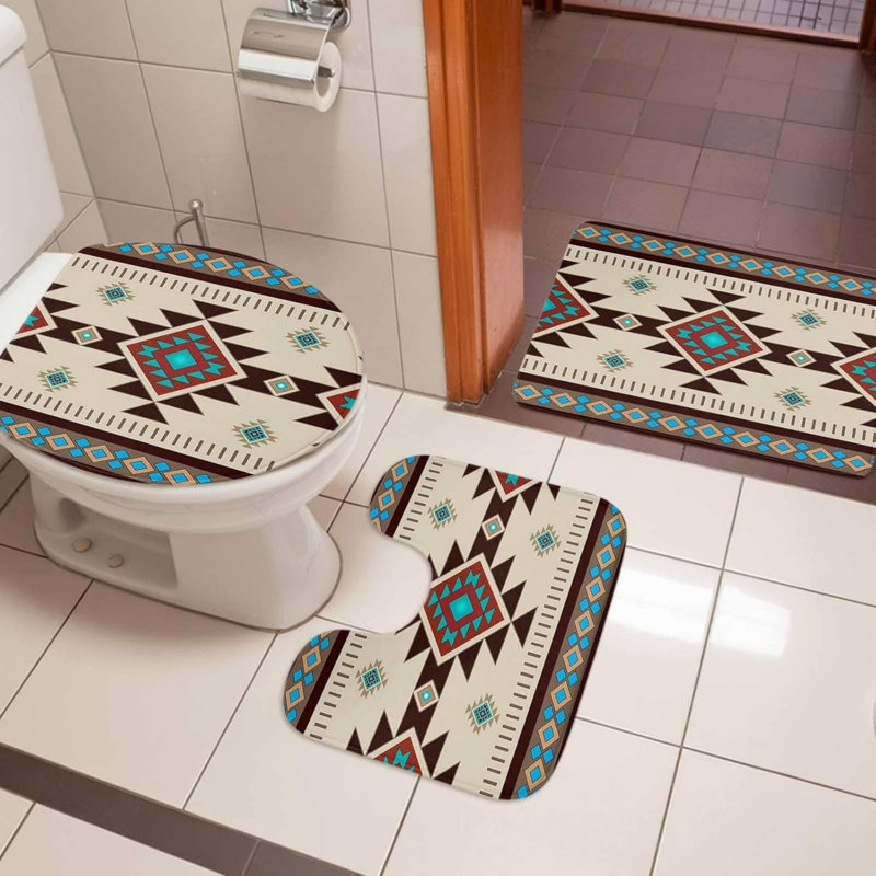 Ensemble de 3 tapis de douche Rustic, Beige/Green, Abstract