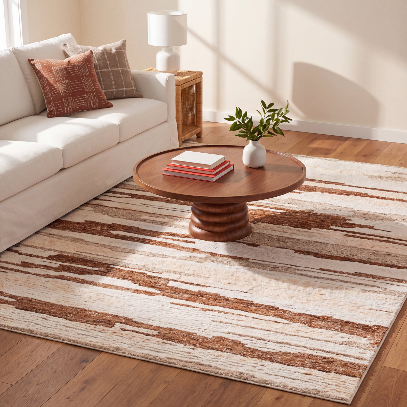 Karla Ivory Beige Hand-Knotted Abstract Wool Rug, Rectangle 9' x 12'