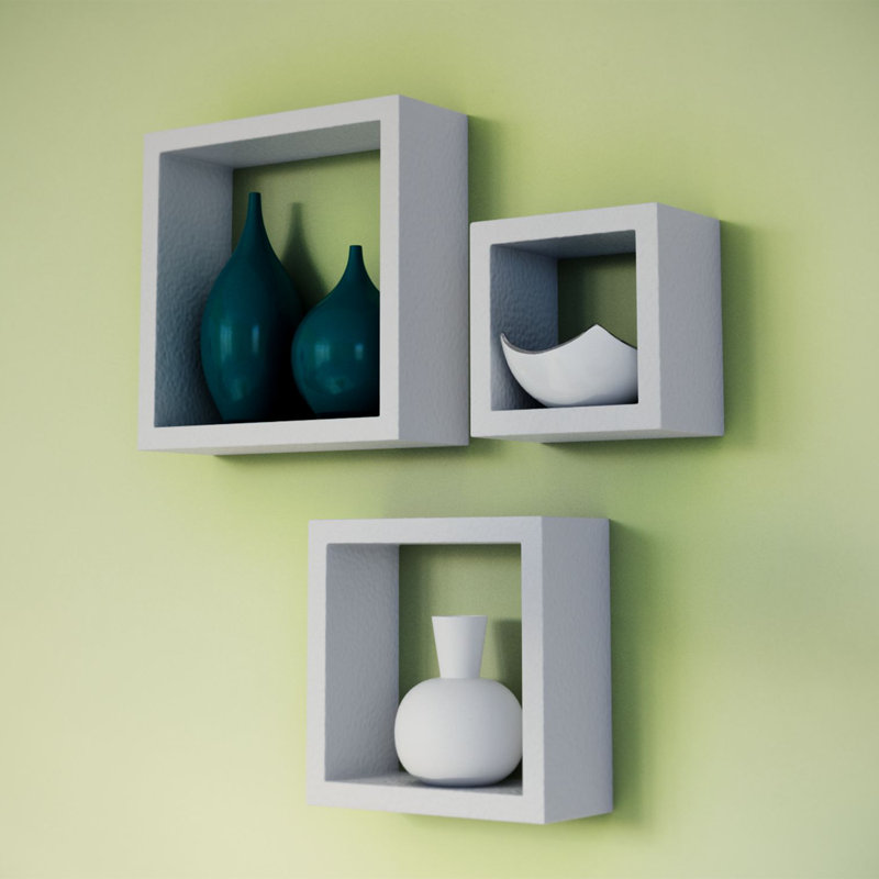 Natalia 3 Piece Square Floating Shelf, White