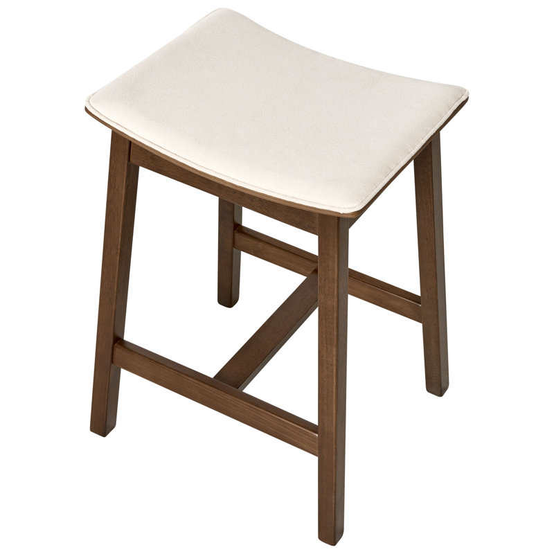 Upholstered Counter Stool with Solid Wood Frame, White