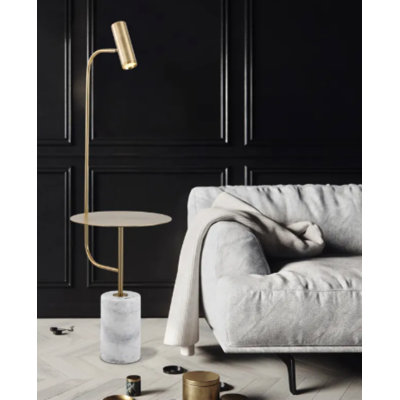  Lampe de table d'angle à base en marbre et piédestal en métal doré, abat-jour réglable | Design élégant