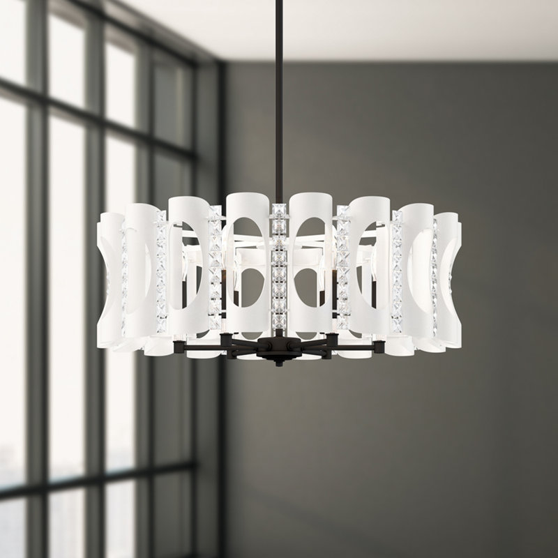 Twilight 4 Light 18in x 8.5in Pendant in White with Clear Optic Crystals, 157" H x 25" W x 25" D, 6 Lights