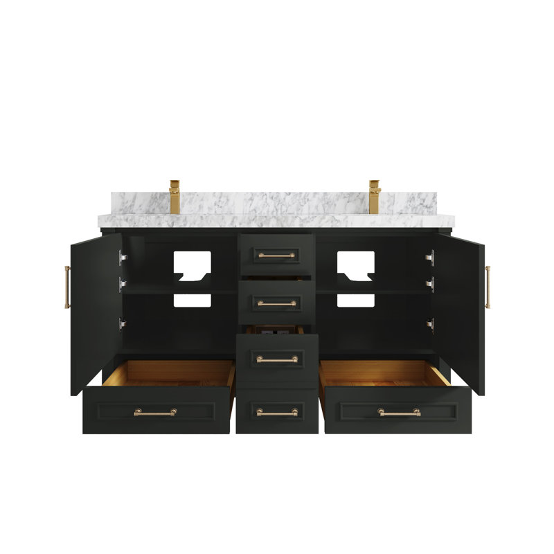 Ensemble de meuble-lavabo double 60 po Aberdeen, Marbre de Carrare, Bitume