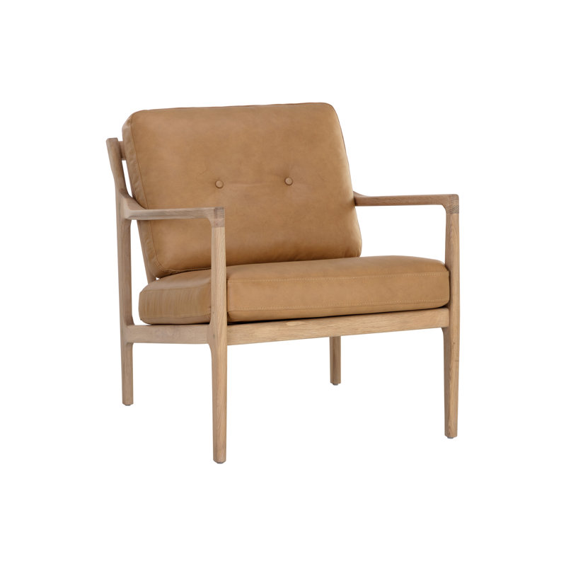 FAUTEUIL Westminster - chêne clair - cuir chameau sahara - brun