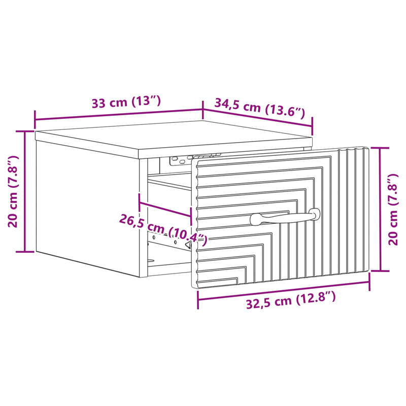 34.5cm W Manufactured Wood Bedside Table, White