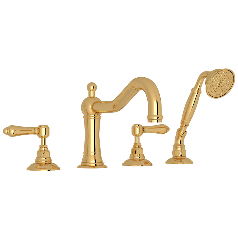 Acqui® 4-Hole Deck Mount Tub Filler, Italian Brass, Metal Lever Handle