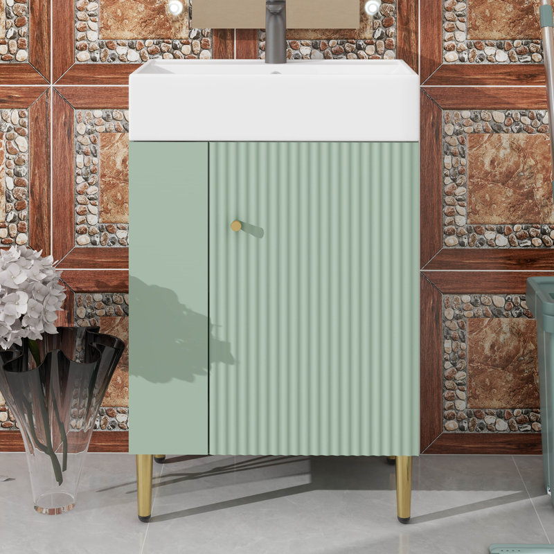 Petit meuble-lavabo avec lavabo simple en céramique, Vert