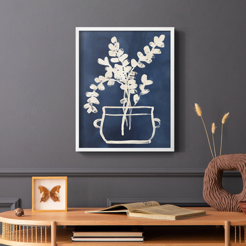 Vessel on Indigo I Framed Print - Solid Wood, Blanc, H 10 po x l 8 po